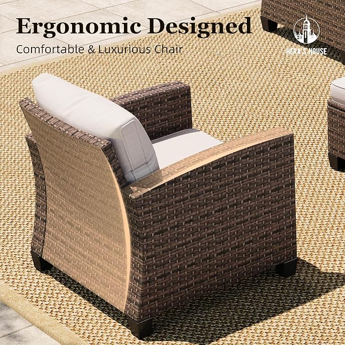 HERA'S HOUSE Wicker Patio Furniture Set, Outdoor Sectional Conversation Sets, 6 Pieces 9 Seats Outside Sofa Set for Lawn Backyard