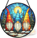cvjutf Winter Gnome Suncatcher Stained Glass Window Hanging Decor, Xmas Gnomes Christmas Stained Glass Wall Decorations Gifts for Women, Holiday Garden Sun Catchers Indoor Window Wall Art, 7.9x7.9In