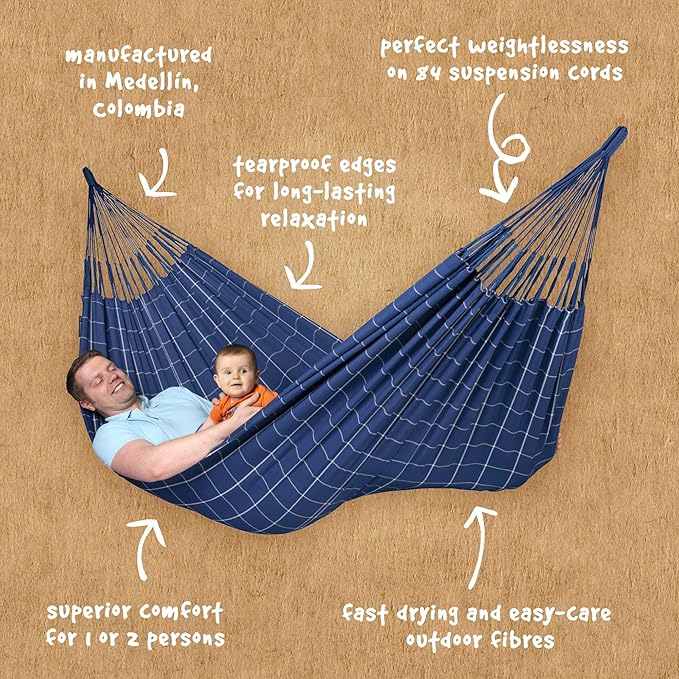 LA SIESTA Brisa Classic Hammock, Handmade, Weather-Resistant, Tear-Resistant Hammock for Indoor & Outdoor Relaxation, Size-King - Marine