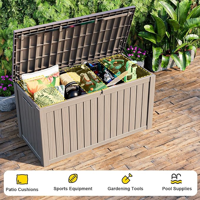 180 Gallon Deck Box Large Outdoor Storage for Patio Furniture,Outdoor Cushions,Garden Tools and Pool Supplies,Waterproof,Resin,Lockable(Grey)