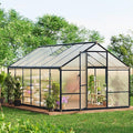 8x12 FT Greenhouse, Polycarbonate Walk-in Greenhouse for Outdoors with Roof Vent & Lockable Outward-Opening Swing Door, Heavy-Duty Aluminum Green House for Garden, Backyard, Patio, Lawn, Dark Grey