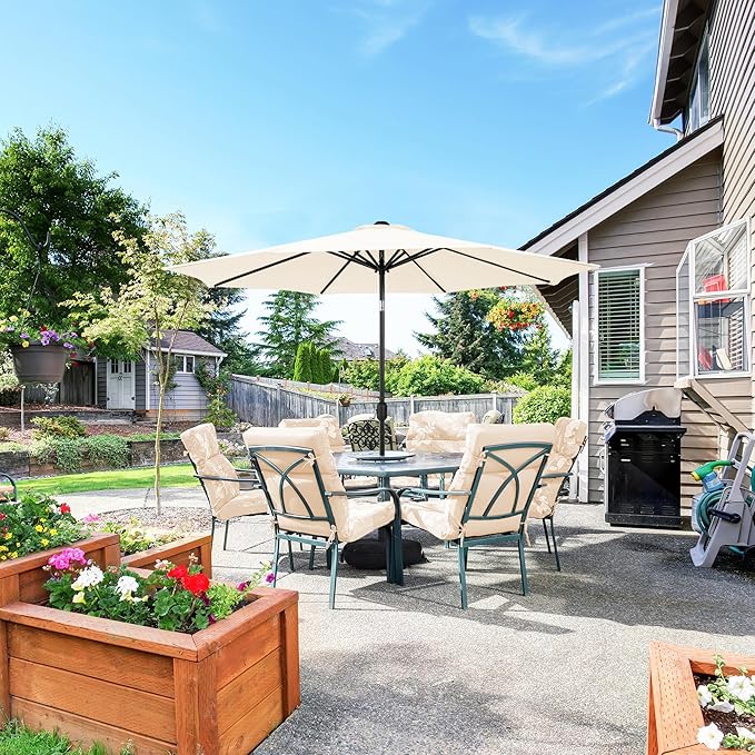 Sundale Outdoor Olefin 5-Year-Non-Fading Patio Umbrella with Sand Bag Umbrella Base, Outdoor Umbrella with Tilt and Crank