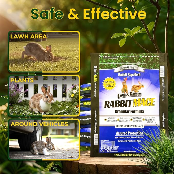 Nature's MACE Rabbit MACE Granules, 150 Pounds, Treats 95,000 sq ft, Rabbit Repellent Outdoor, Granular Rabbit Deterrent for Plants, Garden, Flowers, Landscape, Safe to use Around People, Pets, Plants