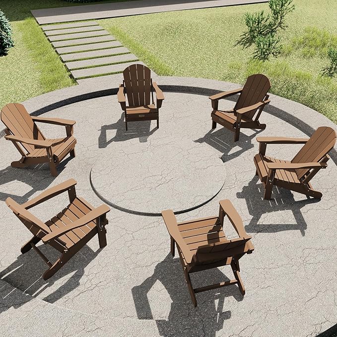 SERWALL Folding Adirondack Chair for Patio Garden Outdoors Fire Pit Chair- Brown