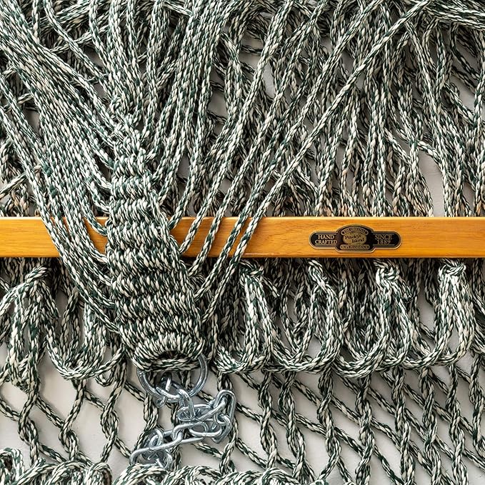 Original Pawleys Island Deluxe Green Oatmeal Heirloom Tweed DuraCord Rope Hammock – 13 ft. x 60 in., 2-Person, 450 lb Capacity, Oak Spreader Bar, Zinc-Plated Hardware, Handcrafted in The USA