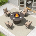 5 Pieces Patio Furniture Set with Round Fire Pit Table, Outdoor Conversation Sets 4 Swivel Chairs with Upgrade Cushions for Patio, Backyard Brown
