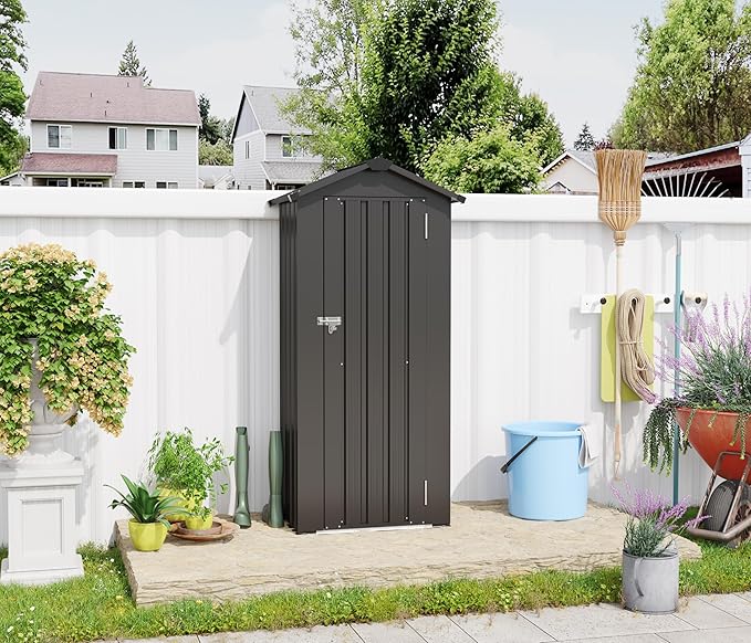 2.5x1.4 FT Outdoor Storage Shed, Tool Shed with Waterproof Roof and Lockable Door,Metal Shed with Adjustable Open Shelves for Backyard Garden Patio Lawn,Black