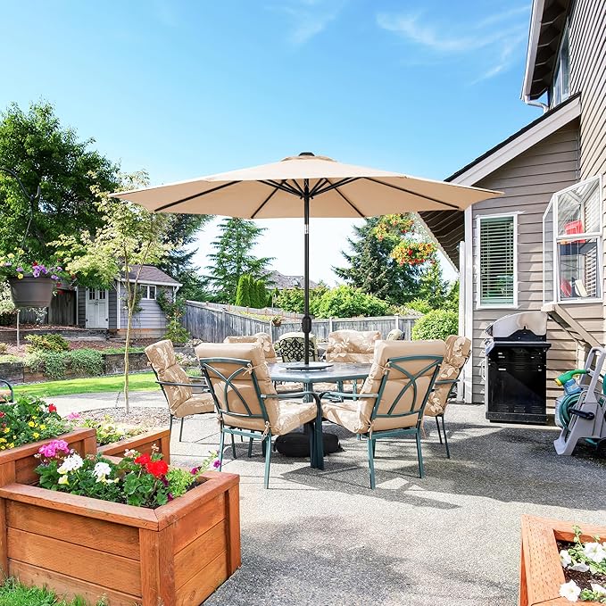 Sundale Outdoor Olefin 5-Year-Non-Fading Patio Umbrella with Sand Bag Umbrella Base, Outdoor Umbrella with Tilt and Crank