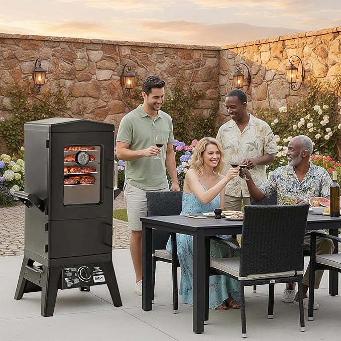 Large Vertical Propane Smoker with Cover & 4 Cooking Grates, Large Cooking Space, Heavy Duty & Weather-Resistant for Outdoor,Smoke Ribs,Brisket,Chicken