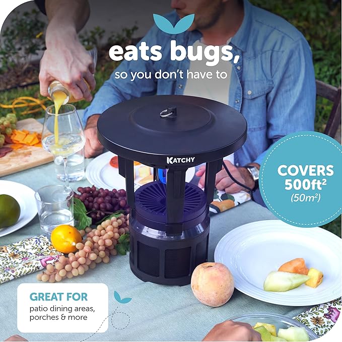 Katchy Outdoor Flying Insect Trap – Wall-Mounted Non-Zapper Trap for Catching and Killing Flies, Safe and Easy to Use (Black, 1 Device & 4 Refills)