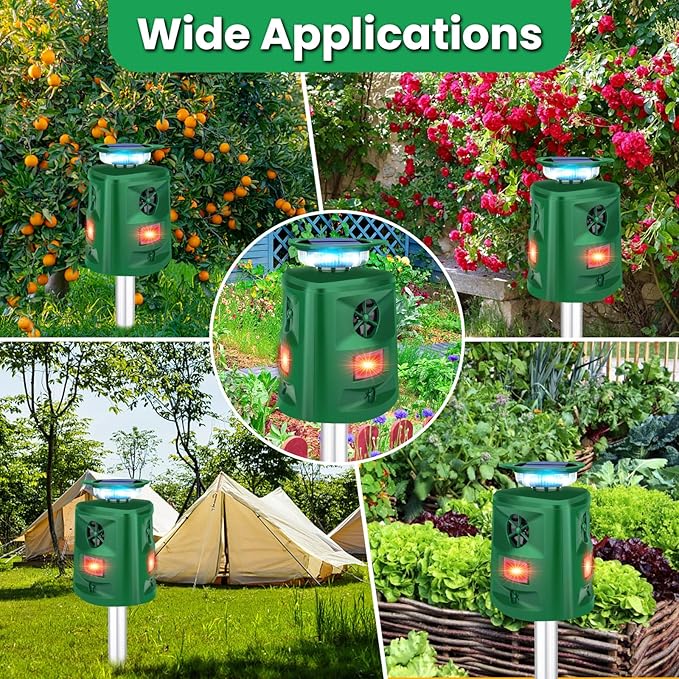 Deer Repellent Device Ultrasonic Solar Animal Repeller,360 ° Squirrel Repeller Outdoor with Motion Sensor & Flashing Light,Racoon Repellent Outdoor Repel Fox Rabbit Squirrel Raccoon Skunk-Dark Green