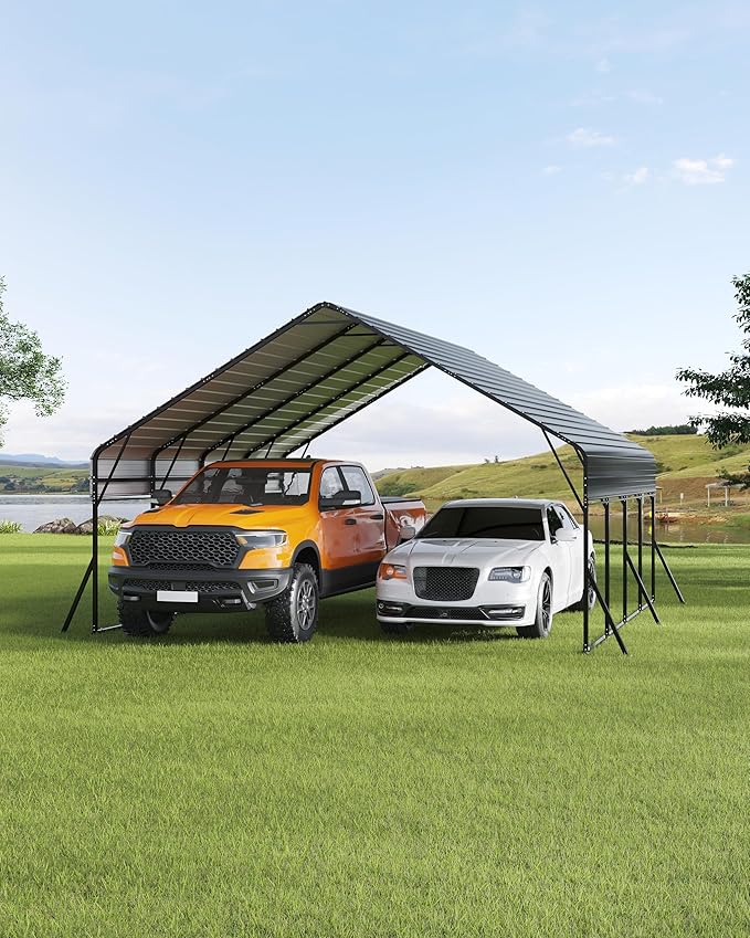 20x20 FT Heavy Duty Metal Carport Kit, Reinforced Frame with Anchors, for Trucks, Boats, RV, Tractor, 100MPH Wind & 35PSF Snow Rating, Easy Assembly