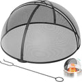 YITAHOME 36" W*19" H Fire Pit Screen with Top Ring & Poker, Iron Mesh Spark Guard with High-Temperature Coating, Portable & Modular for Backyard Fire Pits, Camping, Beach Parties, and Barbecues