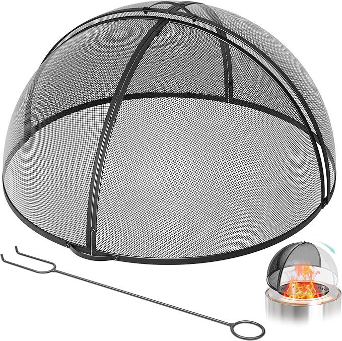 YITAHOME 36" W*19" H Fire Pit Screen with Top Ring & Poker, Iron Mesh Spark Guard with High-Temperature Coating, Portable & Modular for Backyard Fire Pits, Camping, Beach Parties, and Barbecues