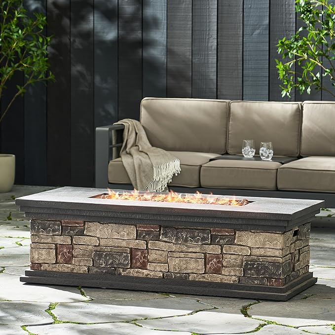 Propane Fire Pit Table, 56 Inch Firepits for Outside, Rectangular Gas Fire Pit for Outside Patio, MGO Propane Fire Table, 50000BTU, Stone Gray