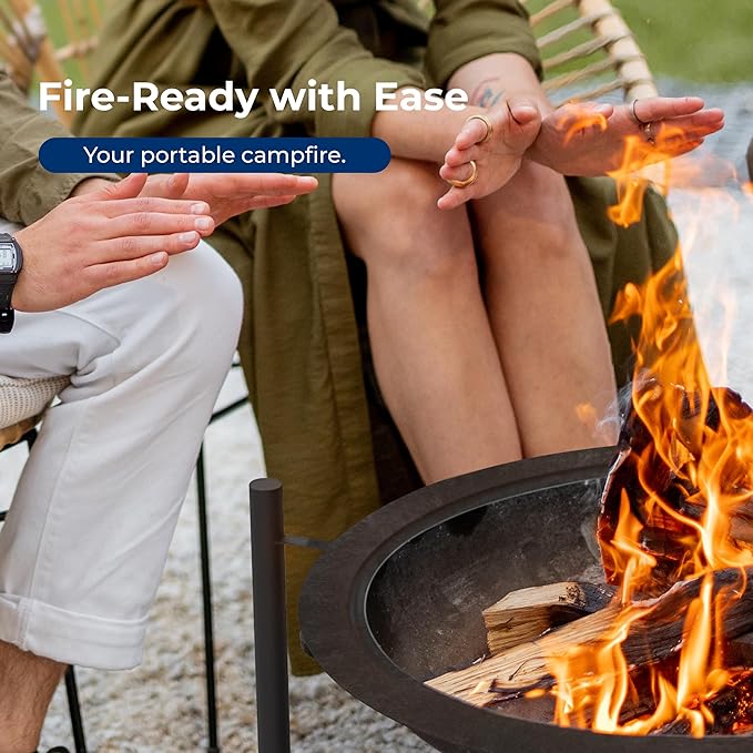 SereneLife 26" Outdoor Wood Fire Pit with BBQ Grill, Mesh Screen, and Wood Storage – Heavy-Duty Steel Frame, Heat-Resistant – Ideal for Bonfires, Camping, and Outdoor Cooking