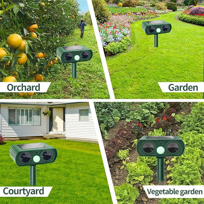 Solar Powered Animal Repellent Motion Sensor for Gardens - Ultrasonic Outdoor Animal Repeller with Adjustable Frequency & Waterproof Design - Deer Repellent Devices Protect Yard from Damage