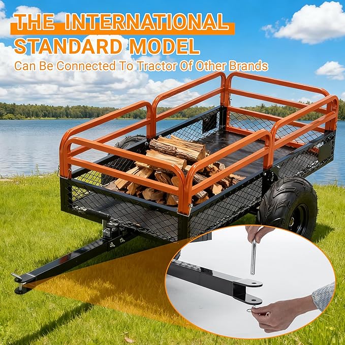 Heavy Duty ATV UTV Trailer Tow Behind Dump Cart, 1500lbs 15 Cubic Feet, Yard Garden Trailer Pull Behind Dump for Lawn Mower Tractor Garden Waste