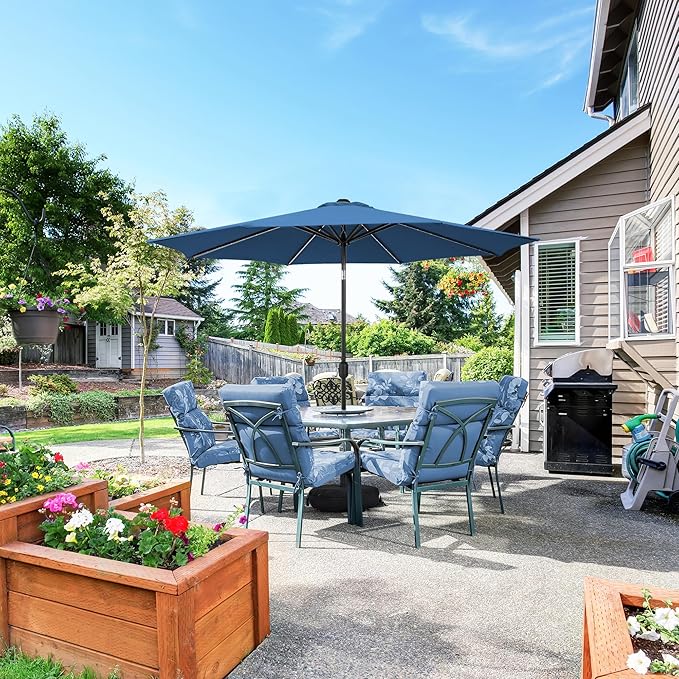 Sundale Outdoor Olefin 5-Year-Non-Fading Patio Umbrella with Sand Bag Umbrella Base, Outdoor Umbrella with Tilt and Crank