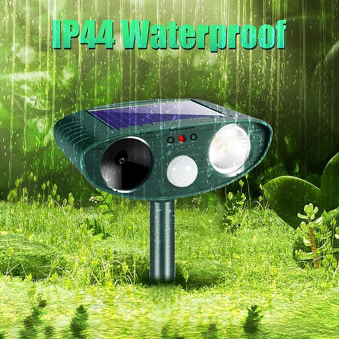 2025 Solar Animal Repellent Ultrasonic Animal Repeller Outdoor Deer Repellent Waterproof with Motion Detection Cat Deterrent Rabbit Raccoon Dog Squirrel Coyote Skunk Repellent for Yard Garden