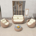 TWT Patio Furniture Sofa Set 4 Pieces Aluminum Outdoor Furniture w/25.6in Coffee Table,Patio Conversation Set with Hand Woven Textilene Rope for Backyard Garden Poolside (Khaki)