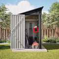 4×8 FT Lean to Metal Shed,Outdoor Heavy-Duty Storage Shed with Floor Base,All Weather Waterproof Garden Tool House W/Lockable Door&2 Air Vent,Reversible Door Design,for Backyard,Patio,Lawn,Black