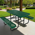 4FT Picnic Tables for Outdoors, Rectangular Commercial Metal Picnic Table Bench Set with Umbrella Hole,Heavy Duty Steel Weather-Resistant Dining Table for Patio Dining Garden Backyard BBQ School