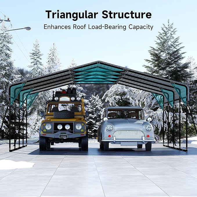 20x20FT Heavy Duty Metal Carport with Galvanized Steel Roof and Frame, Multi-Use Large Outdoor Garage Shelter with 4 Reinforced Supports for 2 Car,SUV,Truck Storage,Gray
