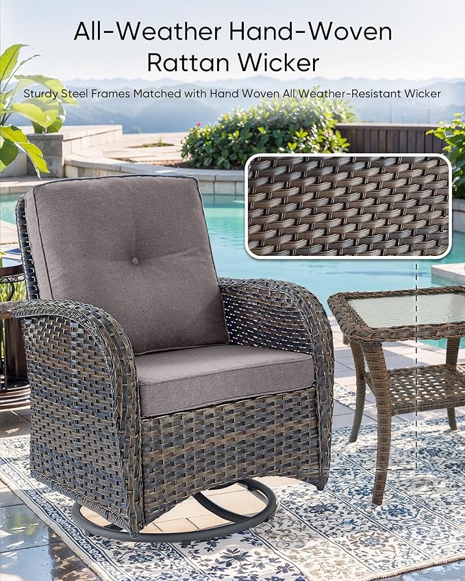 HUMMUH Outdoor Patio Furniture Set,L-Shaped Sectional Couches with Swivel Patio Chairs,Wicker Conversation Set for Deck,Backyard,Porch,Garden
