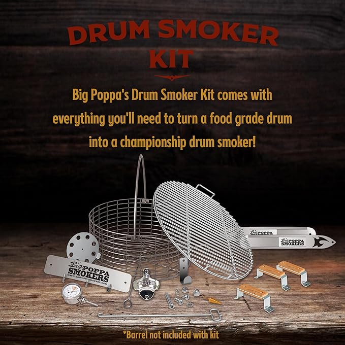 Big Poppa's DIY Drum Smoker Kit - Convert a 55 Gallon Drum into a Premium BBQ Grill - Unleash Your Inner Pitmaster & Craft Your Customize BBQ Setting with our Smoker Accessories