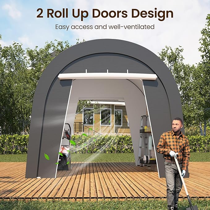 Wisteria Lane Heavy Duty Carport with 4 Cloth Bags, All-Weather Car Canopy with 2 Roll-up Doors, Portable Garage Storage Shelter Shed for Cars, Truck, or Garden Tools, 10' x 15'