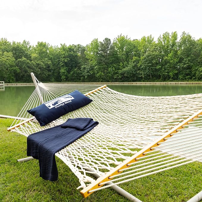 Original Pawleys Island Deluxe Oatmeal DuraCord Rope Hammock – 13 ft. x 65 in, 2-Person, 450 lb Capacity, Oak Spreader Bar, Zinc-Plated Hardware, Handcrafted in The USA