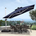 PURPLE LEAF 11 Feet Double Top Deluxe Solar Powered LED Square Patio Umbrella Offset Hanging Umbrella Outdoor Market Umbrella Garden Umbrella, Navy Blue