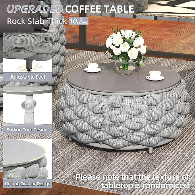 TWT Outdoor Patio Furniture Set, 5 Pieces Aluminum Sectional Sofa, Metal Patio Conversation Set with Threeseat & Armchair, Cushion and Coffee Table, Dark Grey