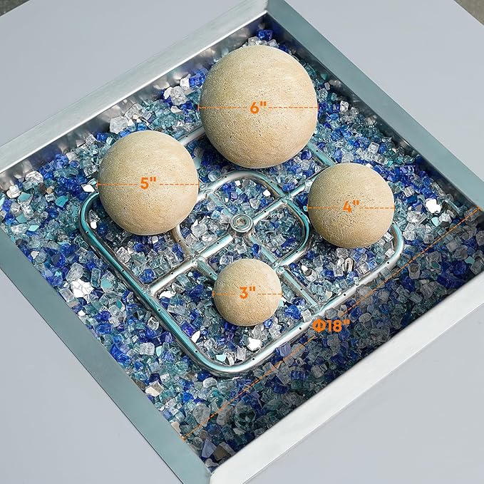 Stanbroil Ceramic Balls - 6" Round Fire Stones for Fire Pit Fire Bowl and Fireplace - Set of 4, Beige