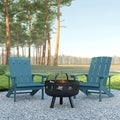 EMMA + OLIVER Campfire Set - Two Sea Foam Poly Resin Adirondack Chairs - 29" Star and Moon Fire Pit with Mesh Cover - Weather Resistant - Wood Burning Fire Pit