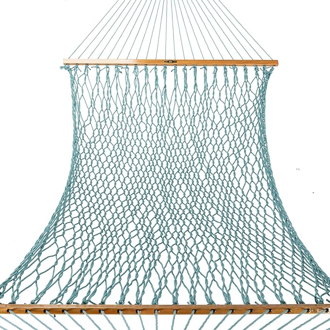 Original Pawleys Island Large Teal DuraCord Rope Hammock – 13 ft. x 55 in., 2-Person, 450 lb Capacity, Oak Spreader Bar, Zinc-Plated Hardware, Handcrafted in The USA