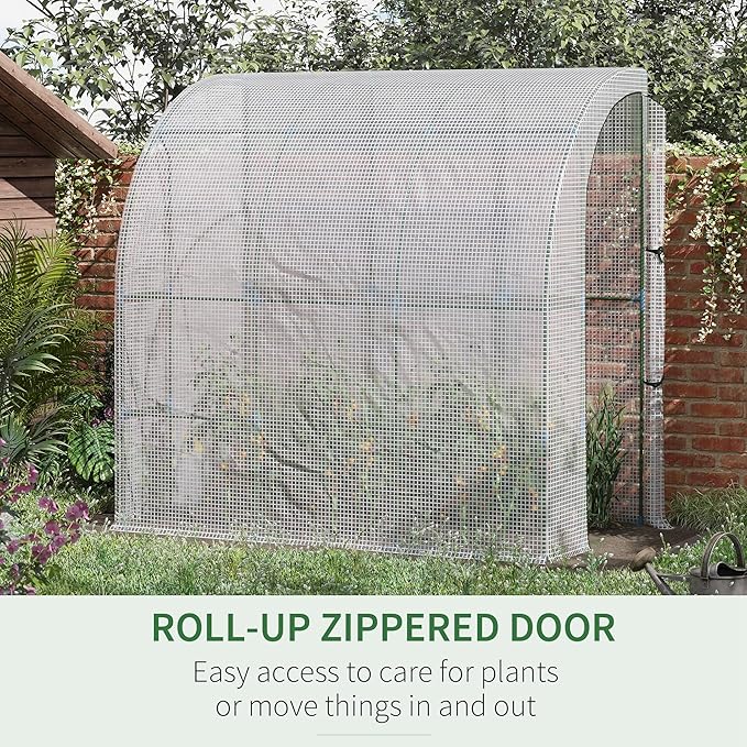 Outsunny 7' x 4' x 7' Outdoor Lean to Greenhouse, Walk-in Green House Plant Nursery with Roll-up Window, PE Cover, White