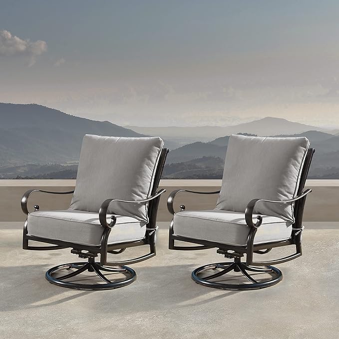 Oakland Living Aluminum Outdoor Swivel Club Finish with Thick Grey Polyester Cushions (Set of 2) Deep Seating Rocking Chairs, Antique Copper (AZRICA-2CHAIR-AC)