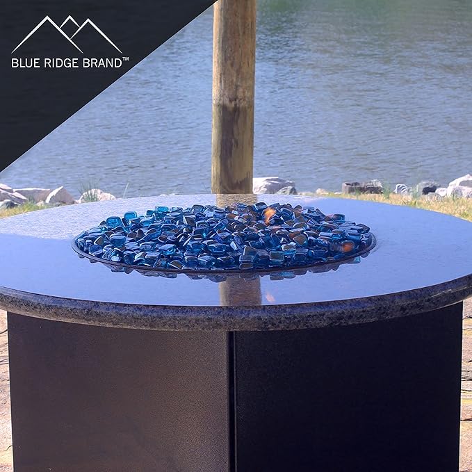 Reflective Fire Pit Glass Cubes - Professional Grade Fire Glass for Fire Pit - 1" Firepit Glass Rock - Glass Stones - Gas & Propane Fire Pit & Fireplace Glass (10 Pound, Light Blue