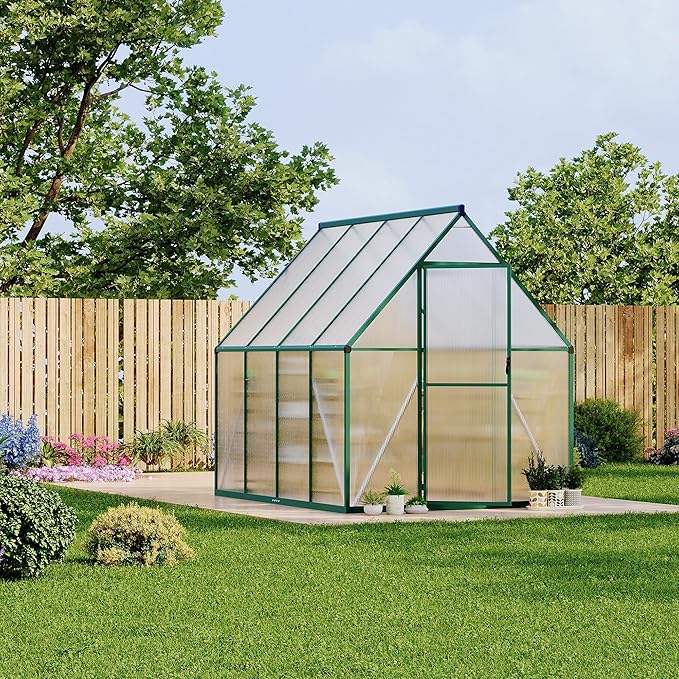 GAOMON 6x7 FT Outdoor Greenhouse with Roof Vent - Heavy Duty Aluminum Polycarbonate Greenhouse, Easy Assembly, Lockable Door, for Patio, Backyard, Garden