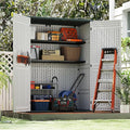 EHHLY Vertical Resin Storage Shed with 2 Shelves, 60 Cuft Garden Tool Sheds & Outdoor Storage, Plastic Outdoor Storage Cabinet Waterproof, 4.5 x 2.3 ft Backyard Outside Lawn Mower Storage Shed, White