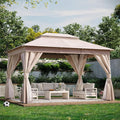 LAUSAINT HOME Outdoor Patio Gazebo 10'x13' with Expansion Bolts, Heavy Duty Party Tent & Shelter with Double Roofs, Mosquito Nettings and Privacy Screens for Backyard (Khaki)
