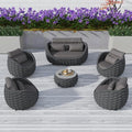 TWT 6 Pieces Patio Furniture Set, Outdoor Rope Conversation Sectional Patio Sofa with 6 Seater for Backyard, Porch, Modern Armchairs with Thickness Cushions and Side Table, Dark Grey