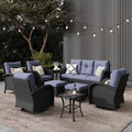 LayinSun 9 Pieces Outdoor Patio Furniture Set, Rattan Wicker Sectional Swivel Rocker Chairs Sets