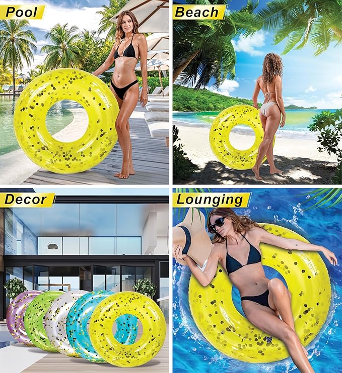 POZA Inflatable Pool Float Tube – Sparkly Confetti Swim Ring, Heavy Duty UV Resistant Inflatable Tube Pool Float for Kids & Adults – Multiple Colors & Sizes – Beach, Lake & Pool Party Float
