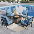 Sophia & William Patio Furniture Set with Fire Pit Table, 5 PCS Metal Outdoor Conversation Set Sofa Couch with Fire Pit Table, 4 Sofa Chairs for Outdoor Seating,Backyard,Porch(Navy)