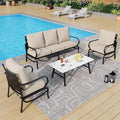 PHI VILLA 4 PCS Patio Furniture Set with 1 x 3-Seat Bench Sofa, 2 x Fixed Sofa Chair & 1 Coffee Table, All Cushioned Outdoor Conversation Set for 5