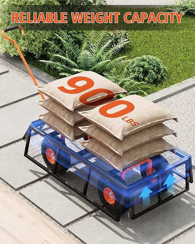 GarveeLife Heavy Duty Steel Garden Cart, 900 LBS Capacity 3 in 1 Pullable Garden Wagon with 10 in Wheels, for Gardening Soil, Tools, and Plant Transport