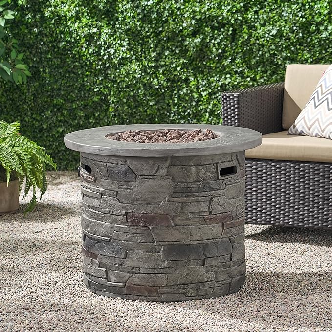 Propane Fire Pit Table, 31 Inch Firepits for Outside, Round Gas Fire Pit for Outside Patio, Propane Fire Table, 40000BTU, Stone Gray